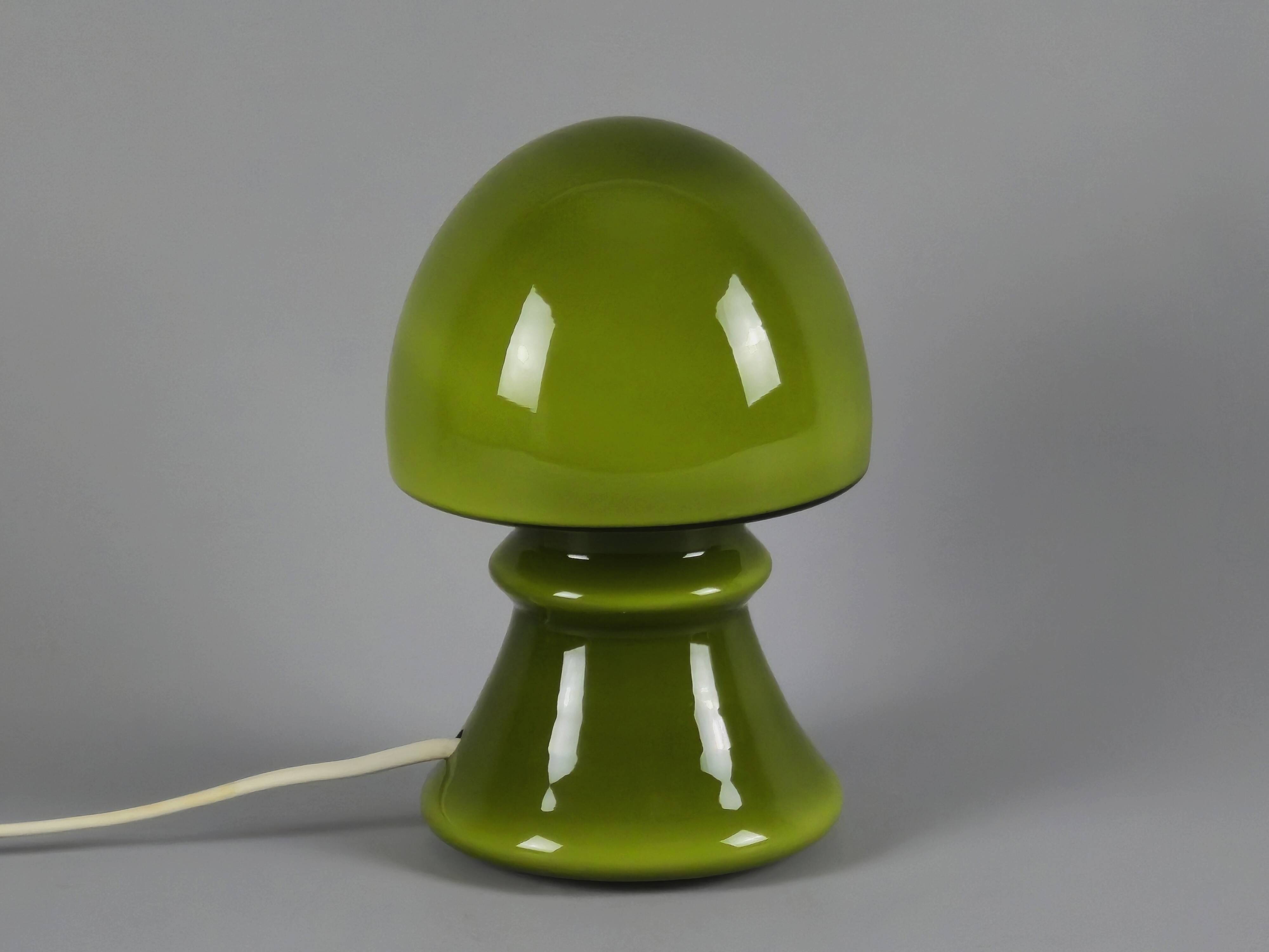 Vintage 1970s Flygsfors Orrefors Green Glass Mushroom Lamp, Sweden.