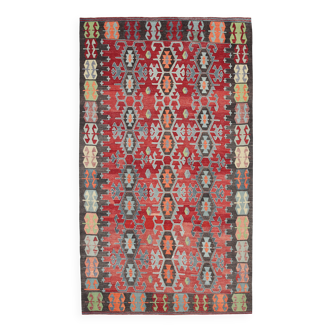 6x11 Vintage Geometric Style Handmade Vintage Kilim Rug, 195x335Cm