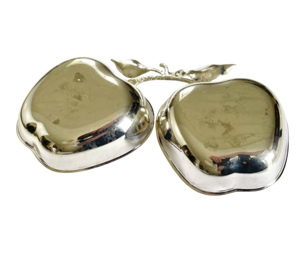 Vintage double apple metal silver-plated pocket tray – 1970s