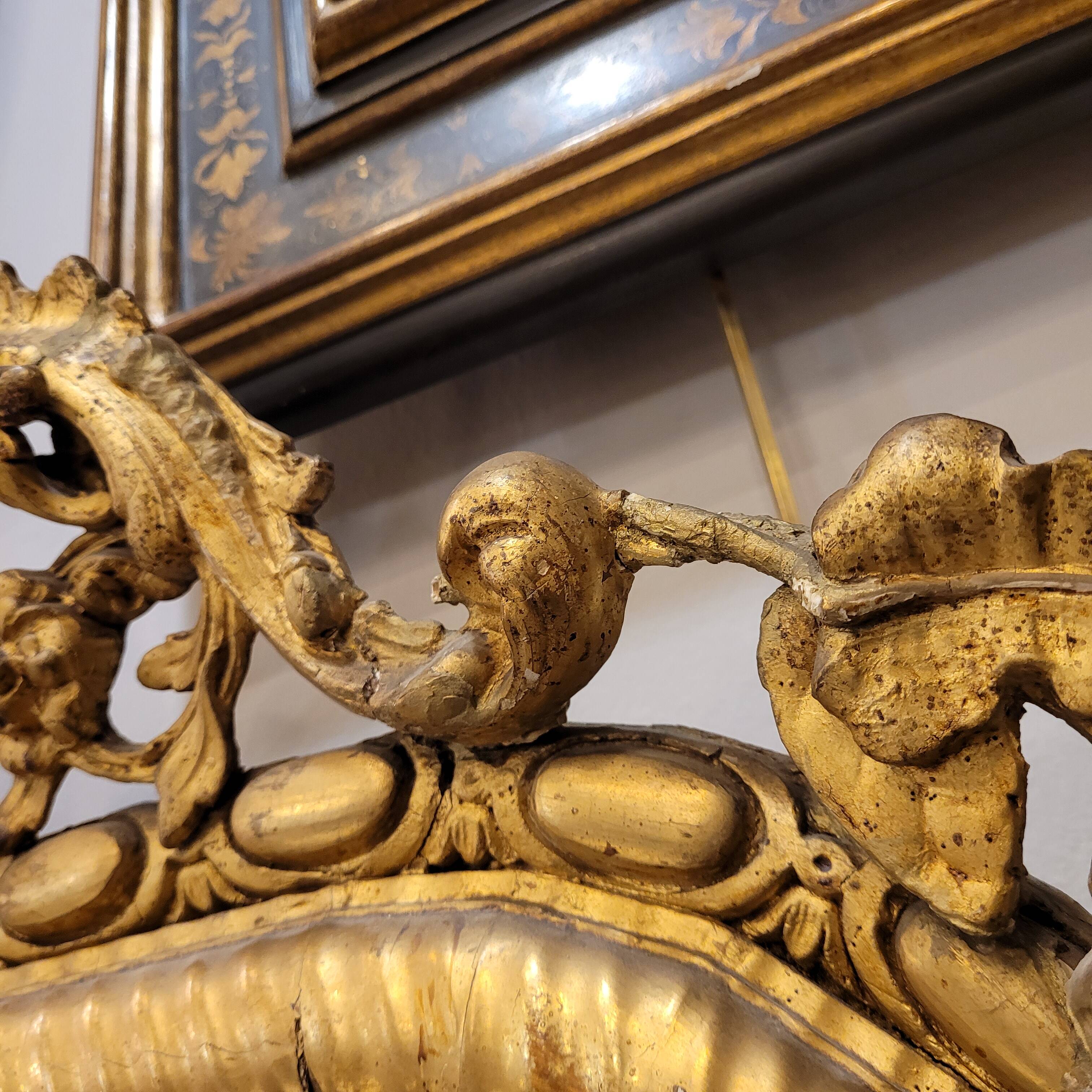 Espejo de pared Segundo Imperio, Madera tallada y dorada, Napoleon III, circa 1880 – France