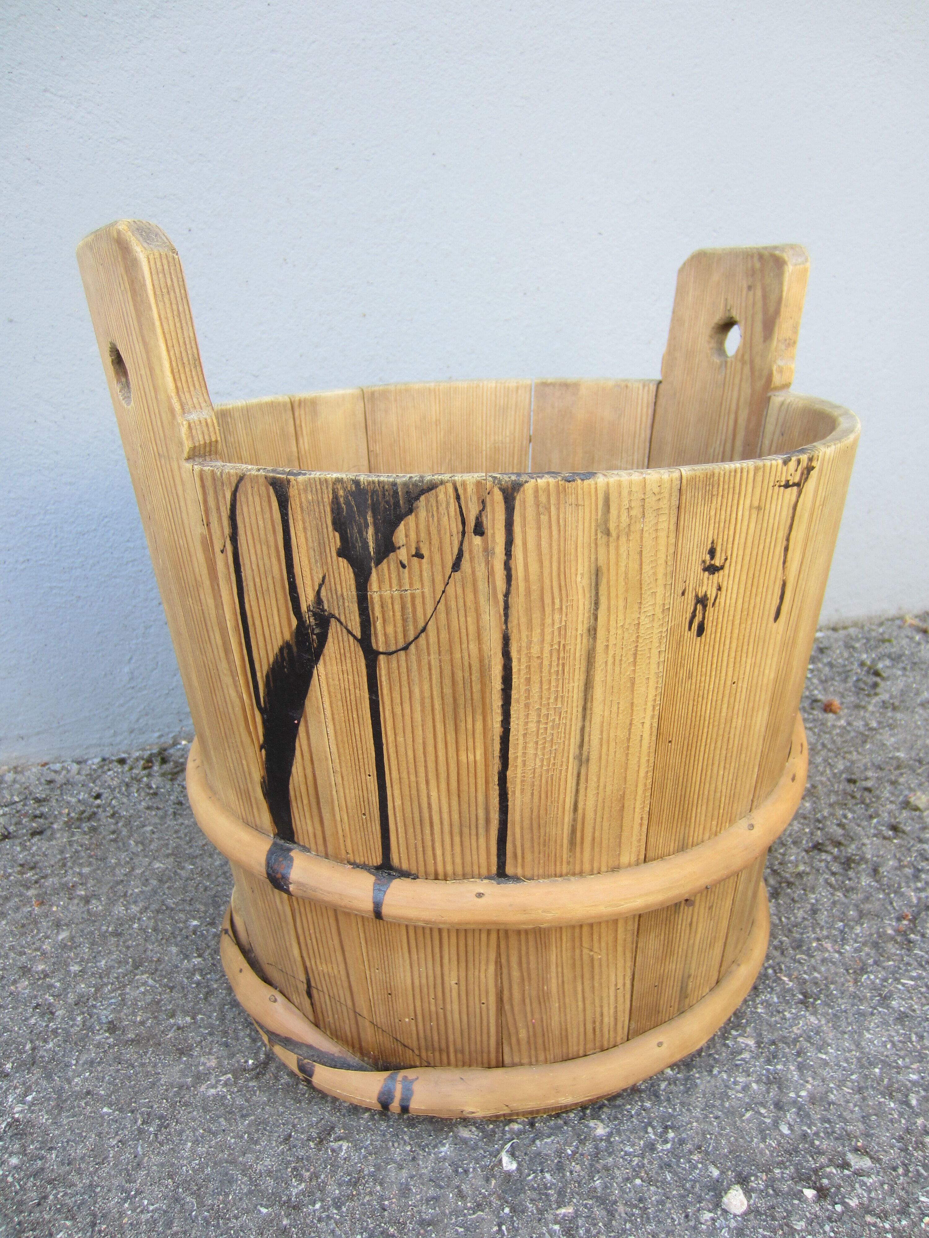 Rustic Scandinavian wooden bucket from the 19th century
