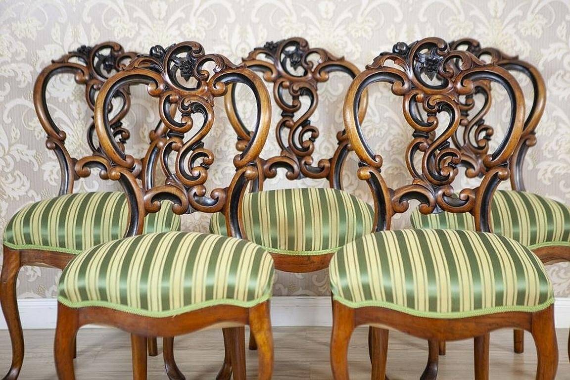 Vintage Walnut Chairs in Light Green, 1890s, Set of 5