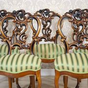 Vintage Walnut Chairs in Light Green, 1890s, Set of 5