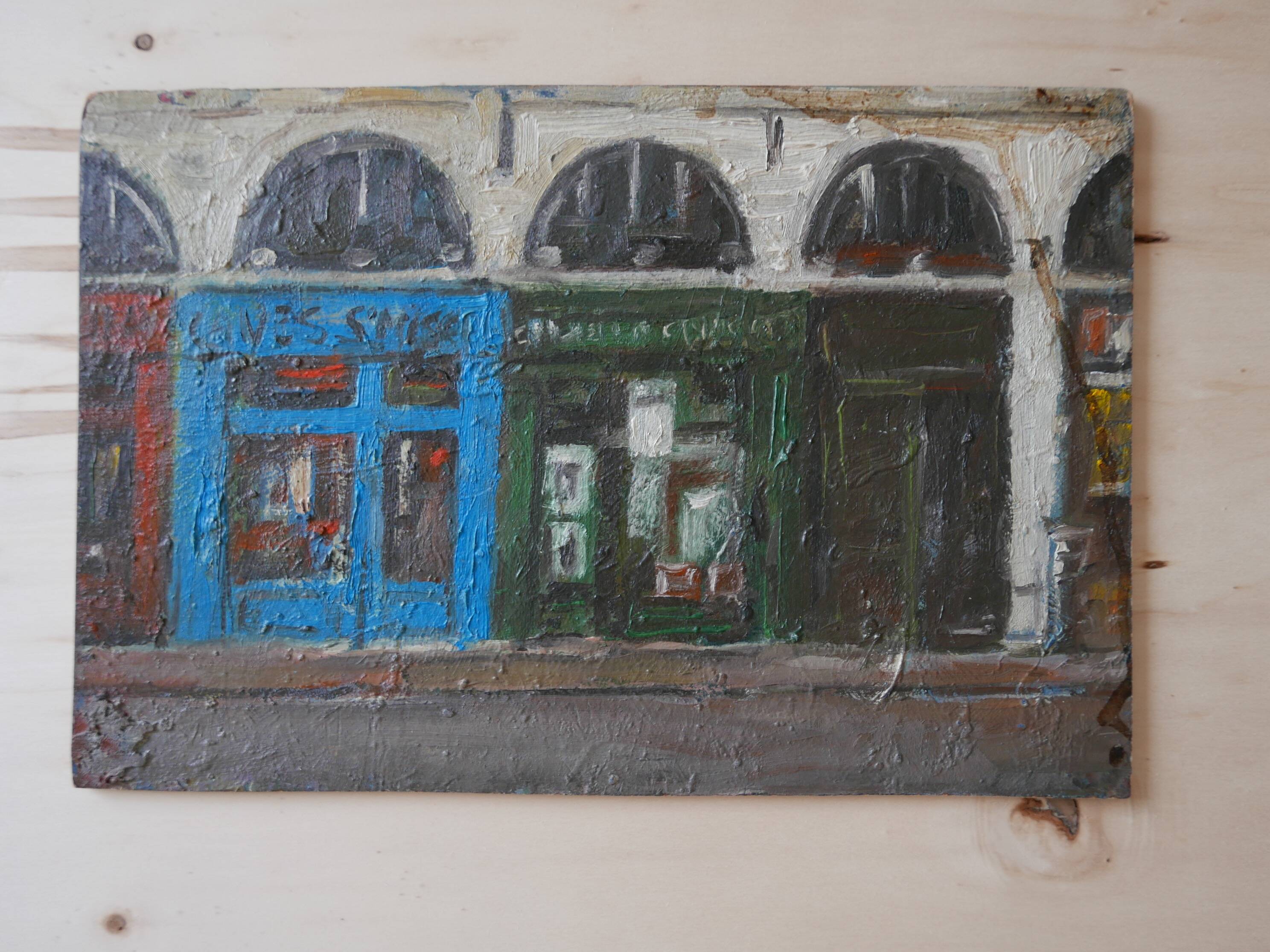 Old oil painting on wood, rue Parisienne