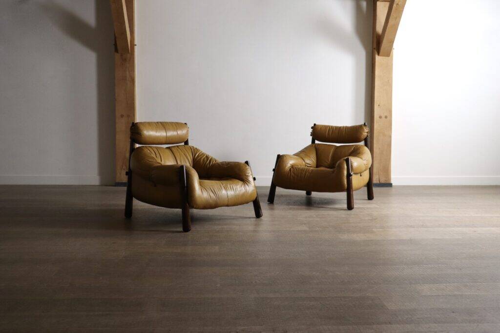 Percival Lafer MP-81 lounge chairs in yellow leather, Brazil 1970s
