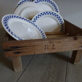 6 dessert plates blue checkerboard décor style Lustucru Oxford Brazil