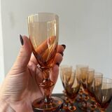 Set of 8 vintage amber portieux crystal glasses from the 70s