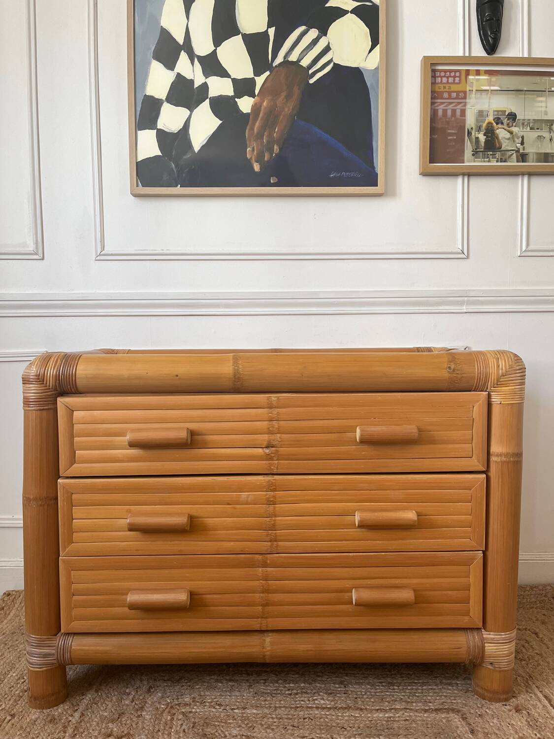 Commode italienne en bambou et rotin