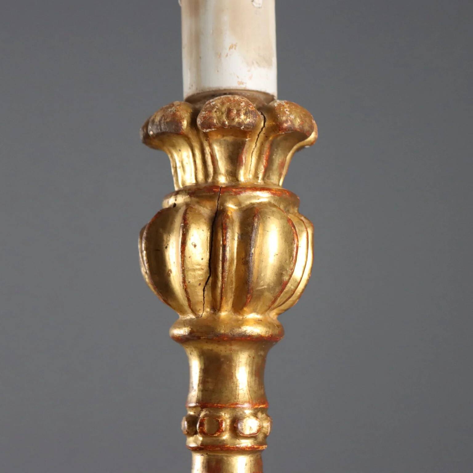 Antique carved and gilded wooden candelabrum, Italy, 19th century