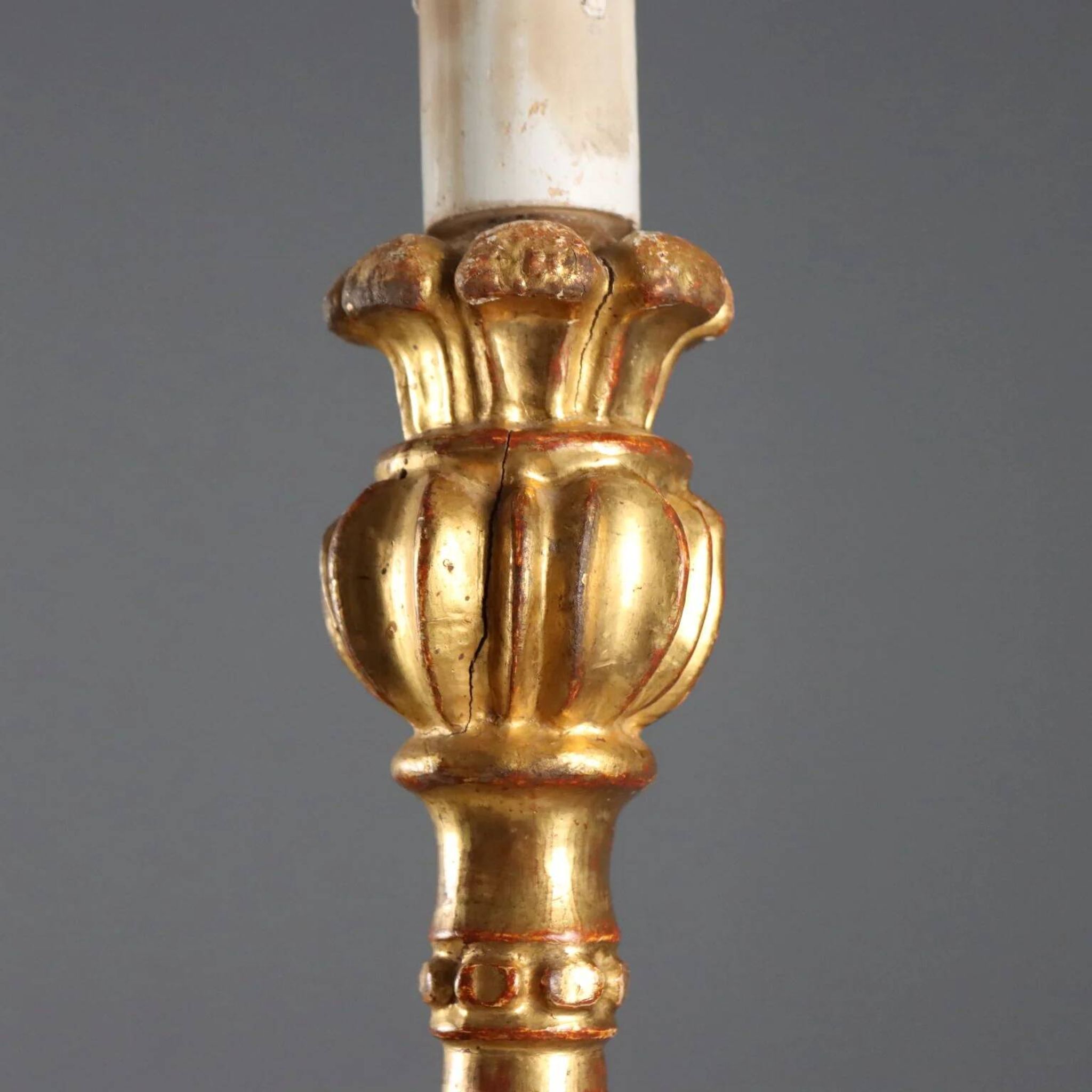 Antique carved and gilded wooden candelabrum, Italy, 19th century
