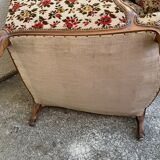 Antique Louis XV style shepherdess armchair in floral flocked fabric