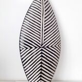 Traditional African tribal shield Bamiléké oval, wooden, black white wall decoration