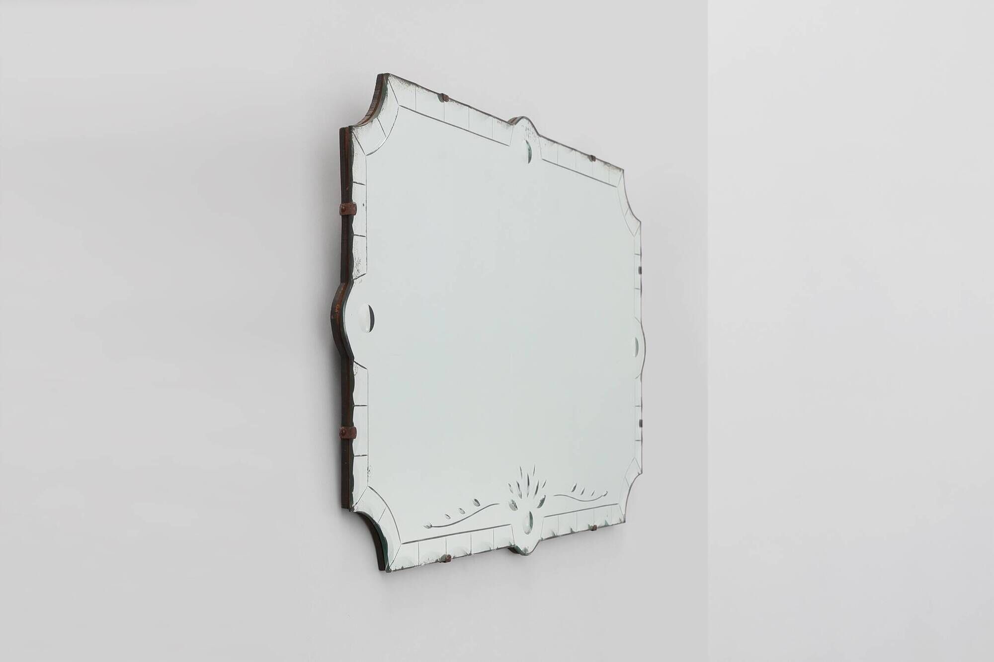 French Venetian Style Frameless Mirror with  Engraved Floral Motif, 1920s