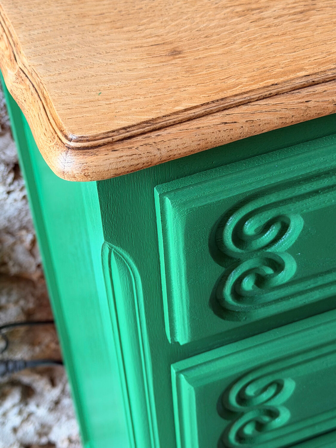 Vintage green oak chest of drawers from the 1960s.