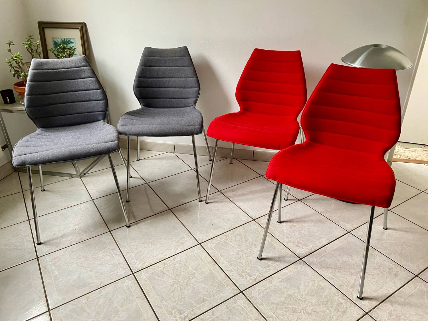 Pair of Mauï soft kartell red chair design Vico Magistretti