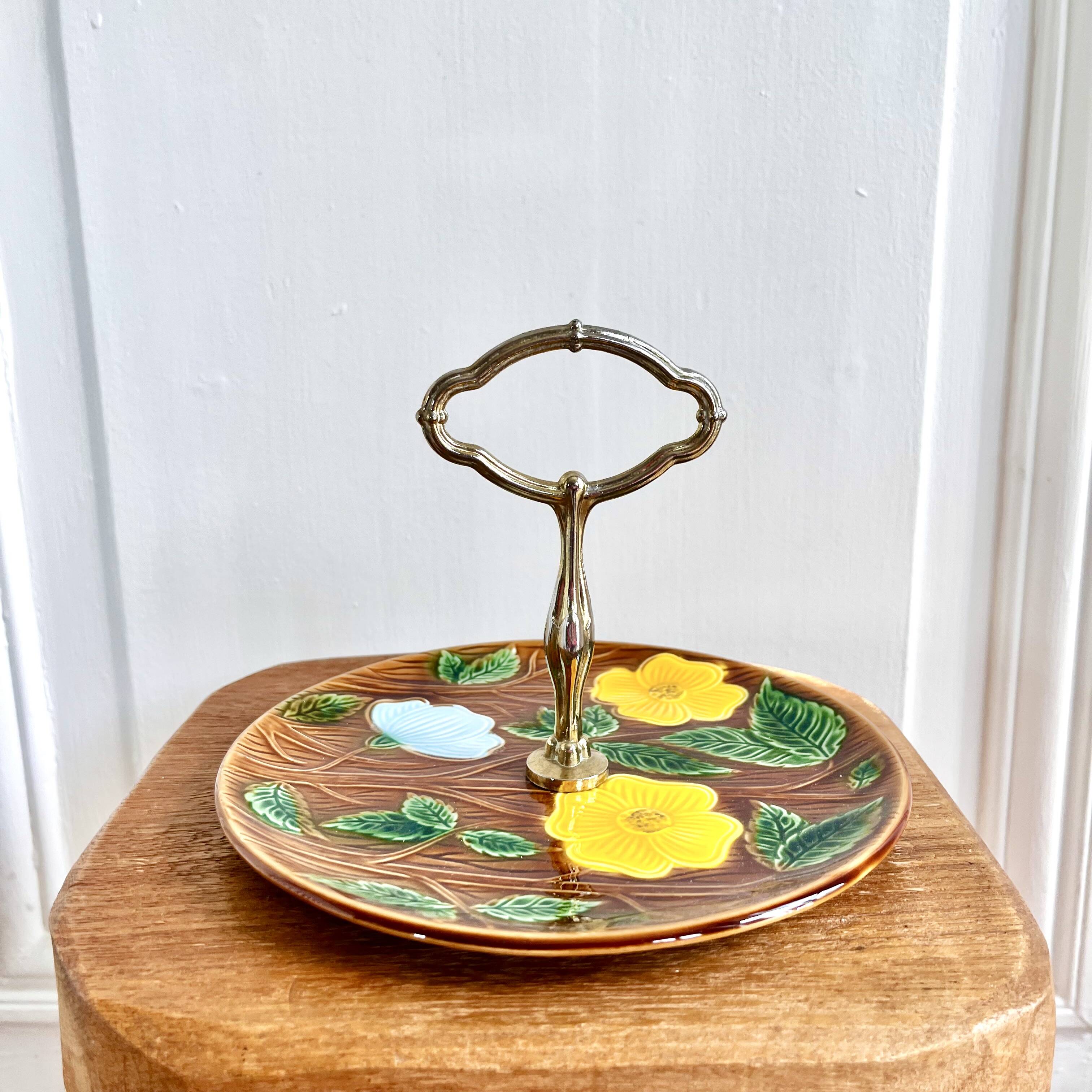 Sarreguemines barbotine cake display dish