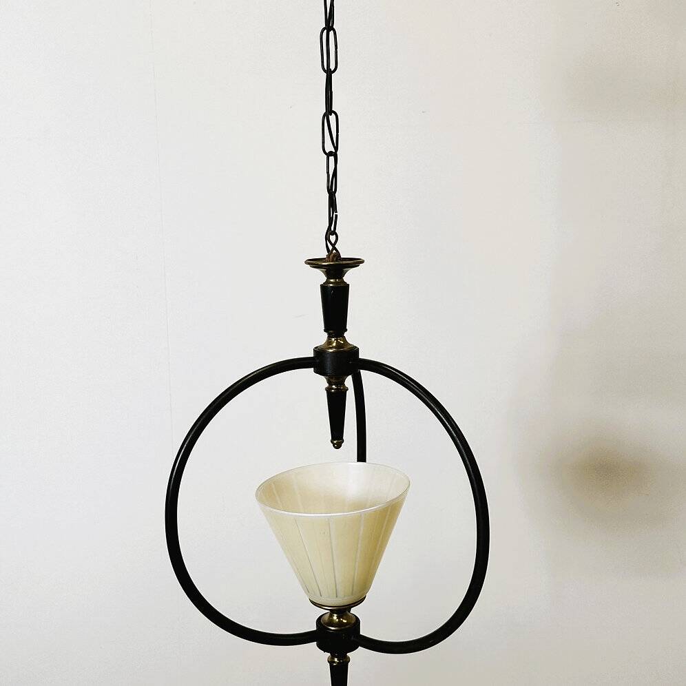 Mid-century metal and opaline pendant light, 1950s