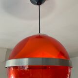 Space age pendant lamp in orange plexiglass and chromed metal