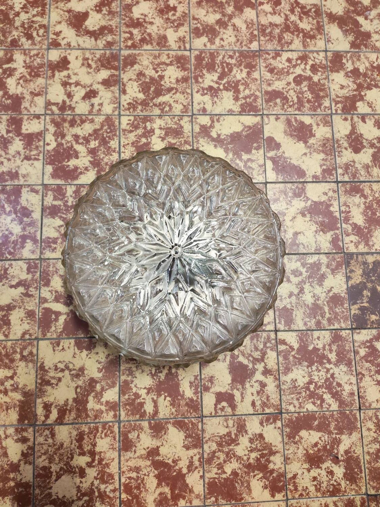 Brutalist ceiling light in pressed glass, Poland 1970.