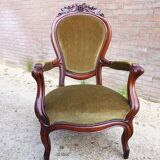 Mahogany Napoleon III Armchair with Carved Grapes  Decoration on Top, 1870s