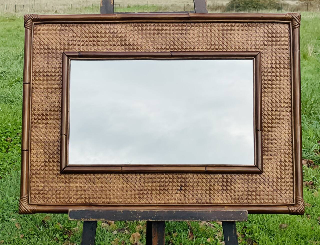 Vintage mirror, bamboo, caning and rattan, circa 1960s