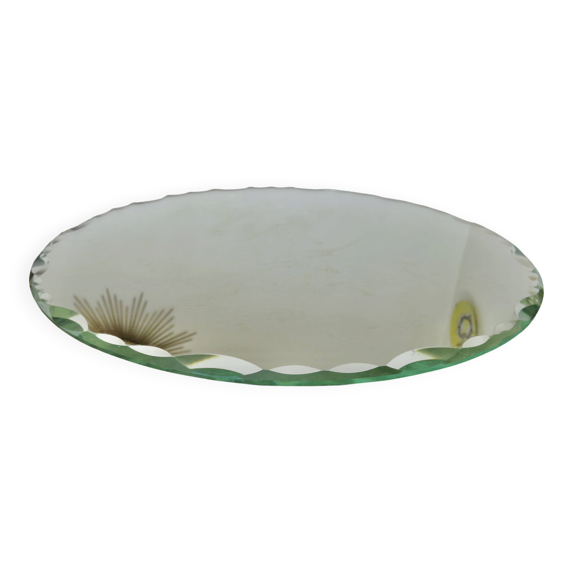 Vintage large round mirror, to be placed, bevelled, Art Deco, 1940s 50s