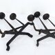 Pair of brutalist wrought iron candlesticks, France, three lights, signed