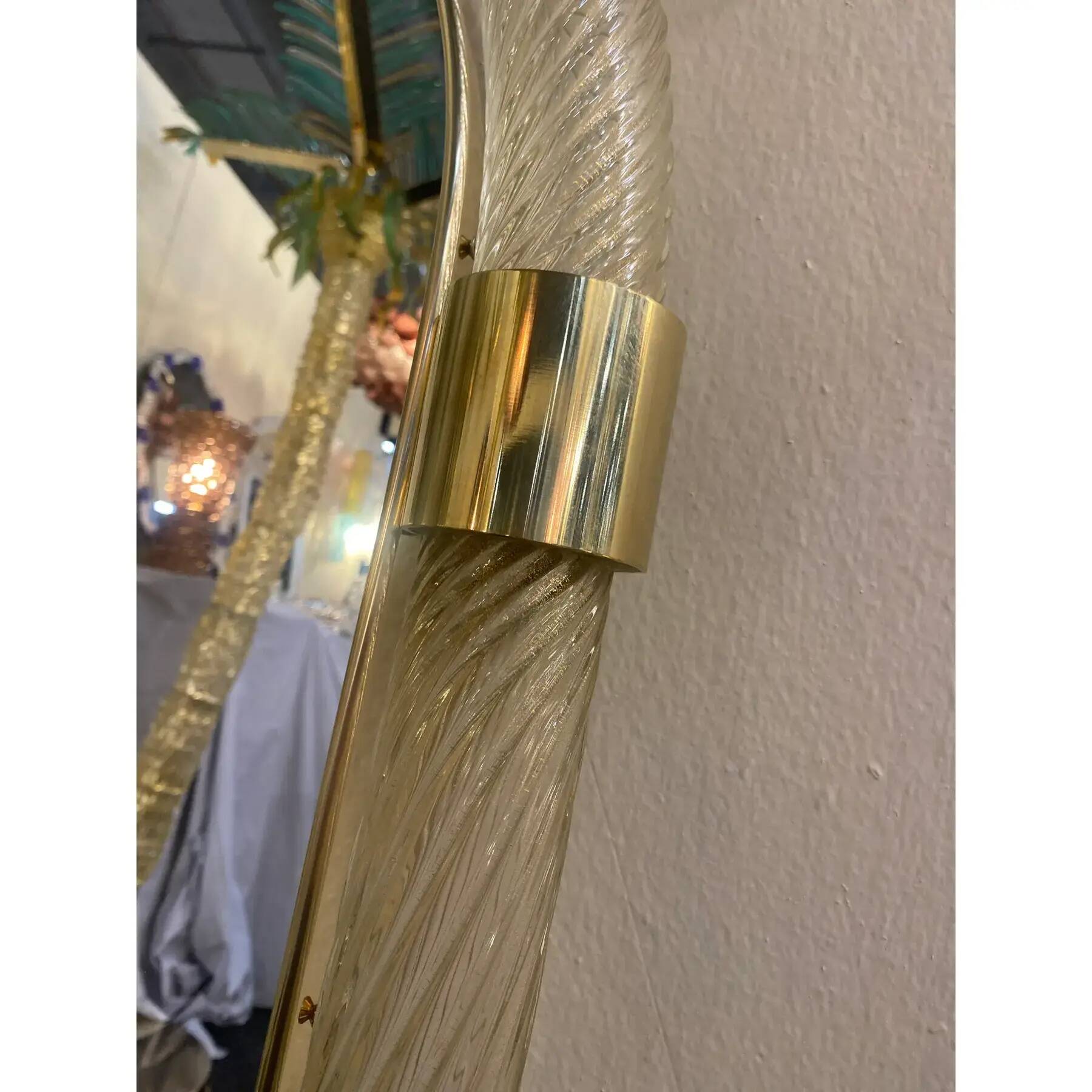 Pair of Gold Leaf Murano Glass Wall Mirrors, Italian "Torciglione" Design