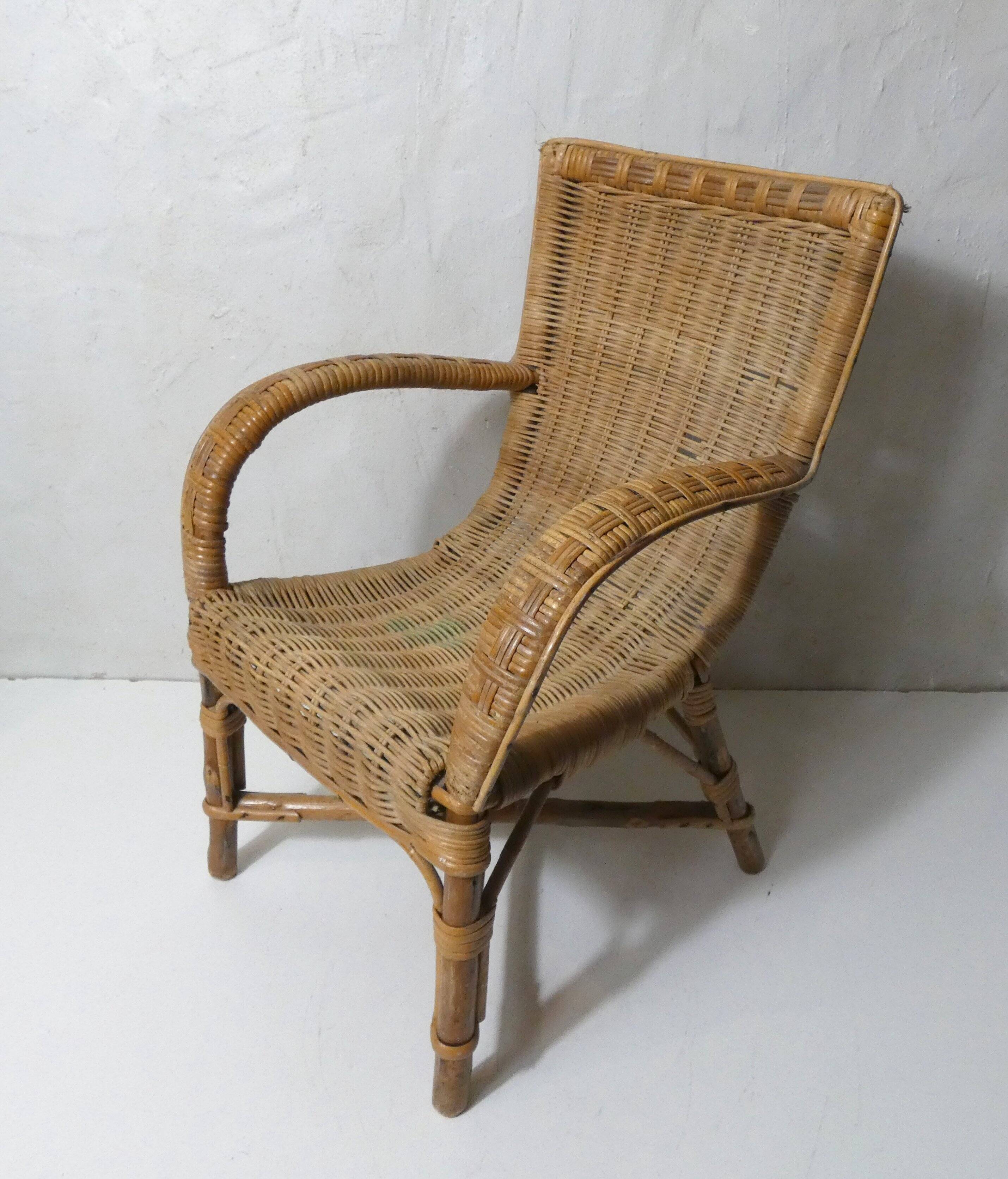 old rattan armchair for children