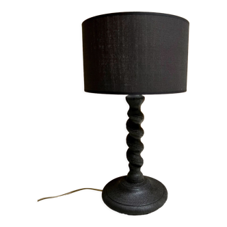 Turned and burnt wooden lamp