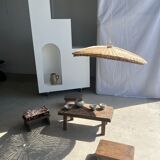 Rattan suspension or shade in the shape of a braided undulating circular tray d:80