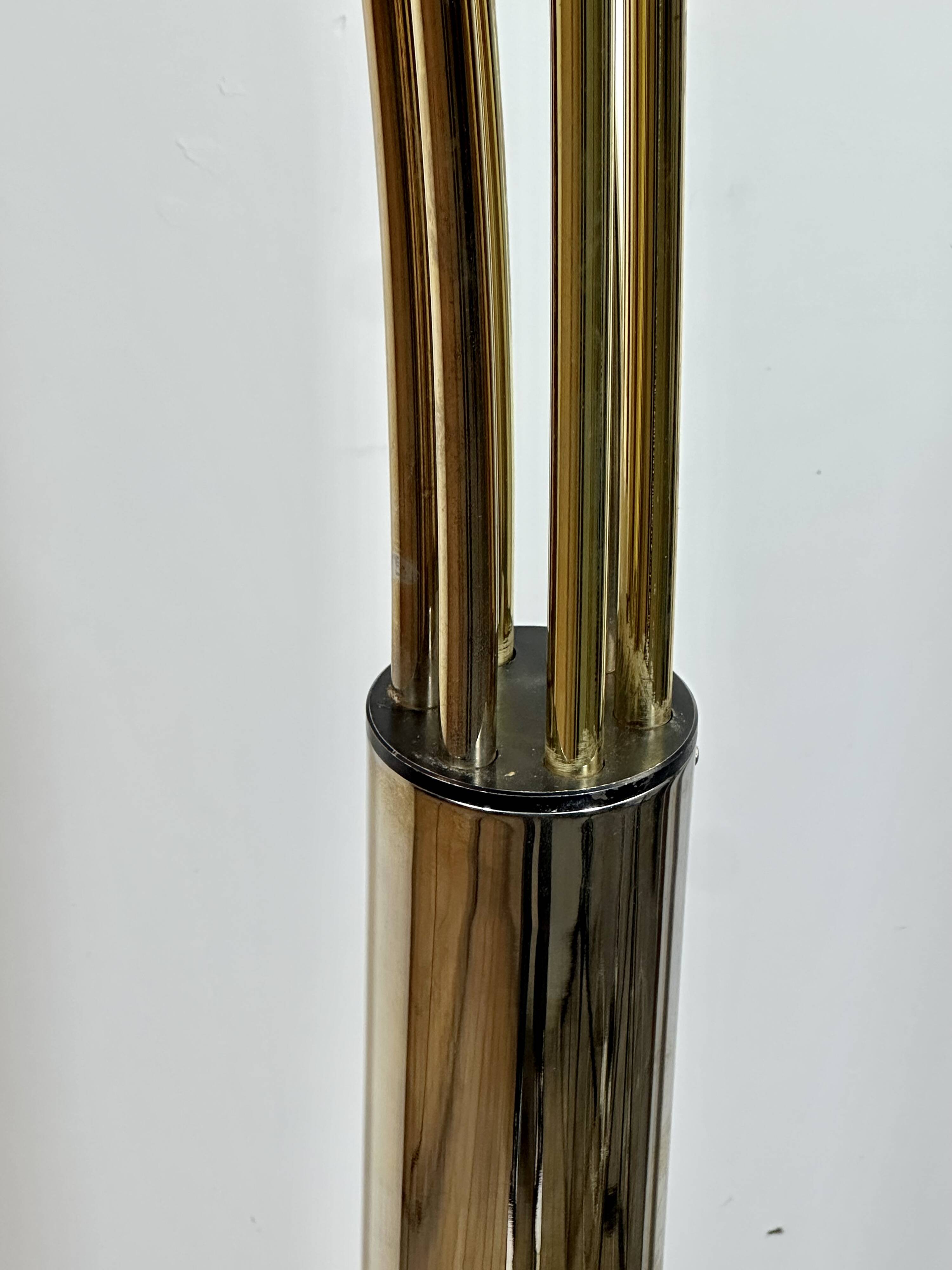Italian Arc floor lamp with 6 lights in gold brass, 1970s.