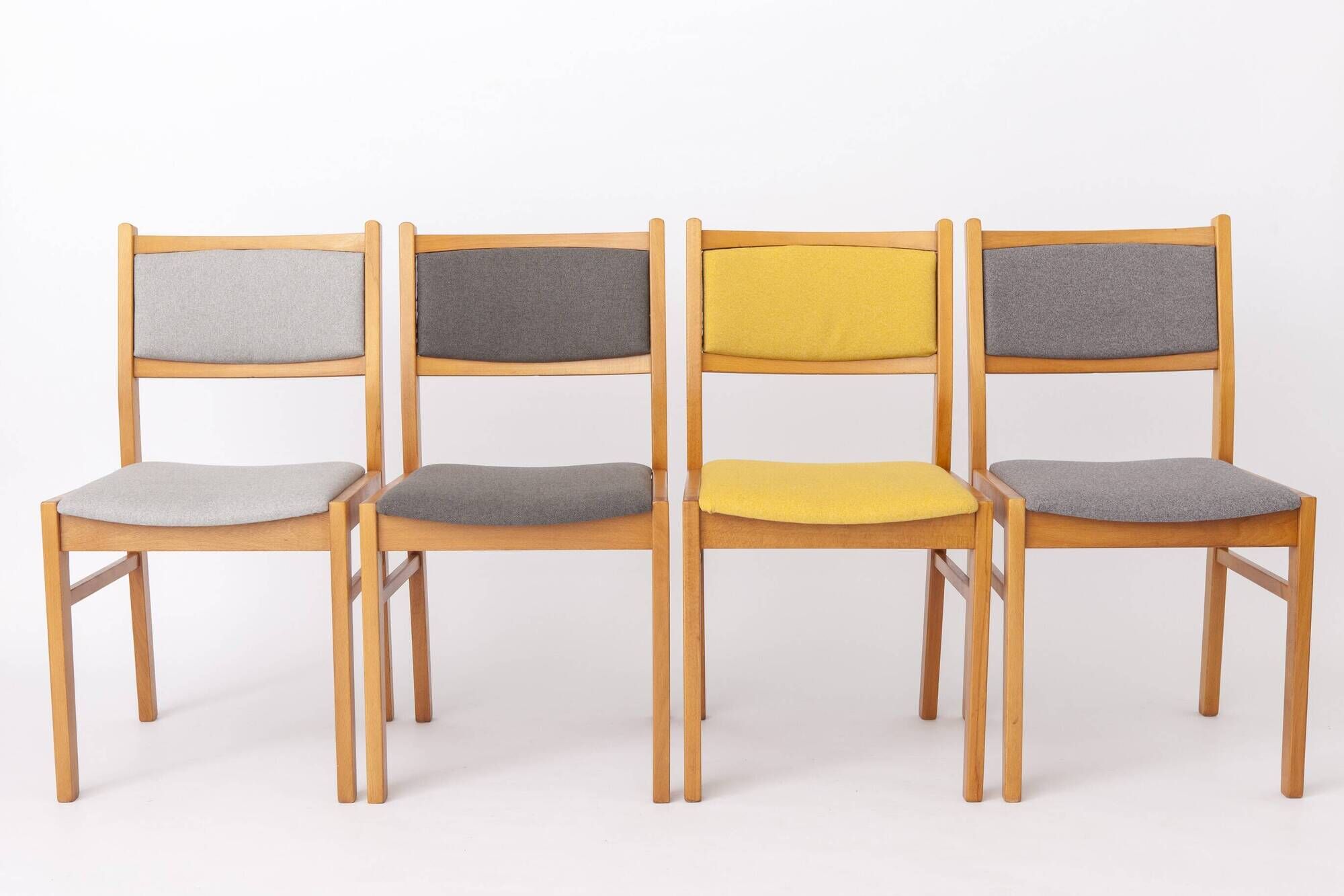 Set of 4 Vintage German Dining Chairs, Beechwood & Multicolor Upholstery
