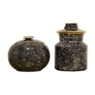 Pair of Vicentina ceramic vases, hand-decorated, Italy 1970'