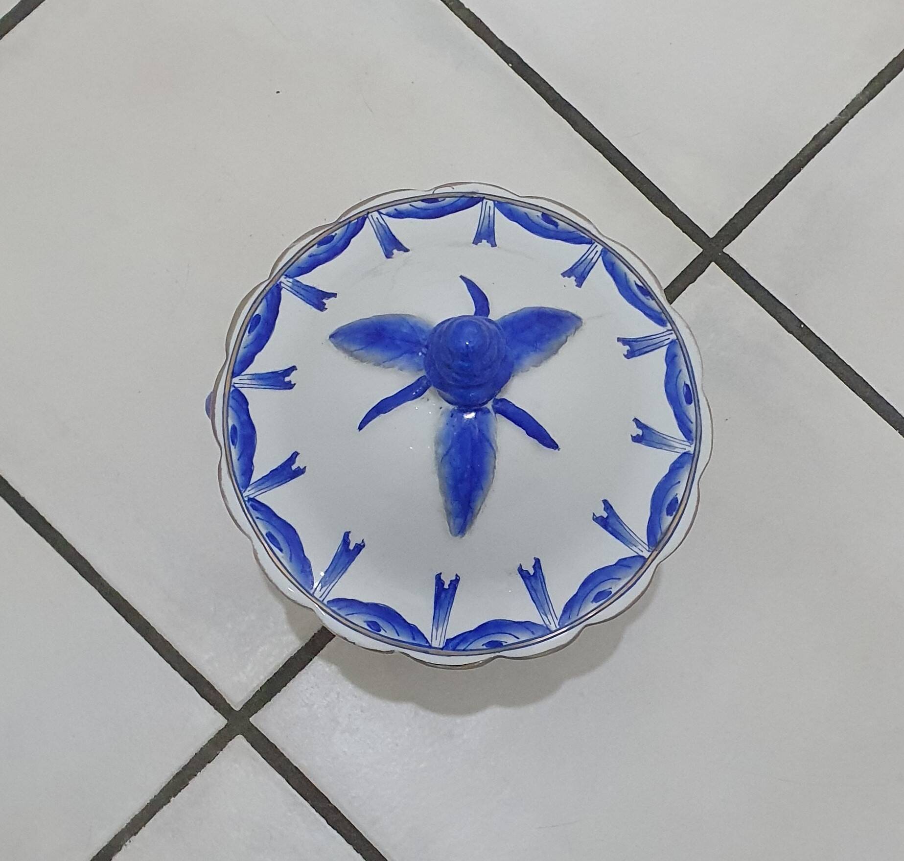 White and blue earthenware candy box