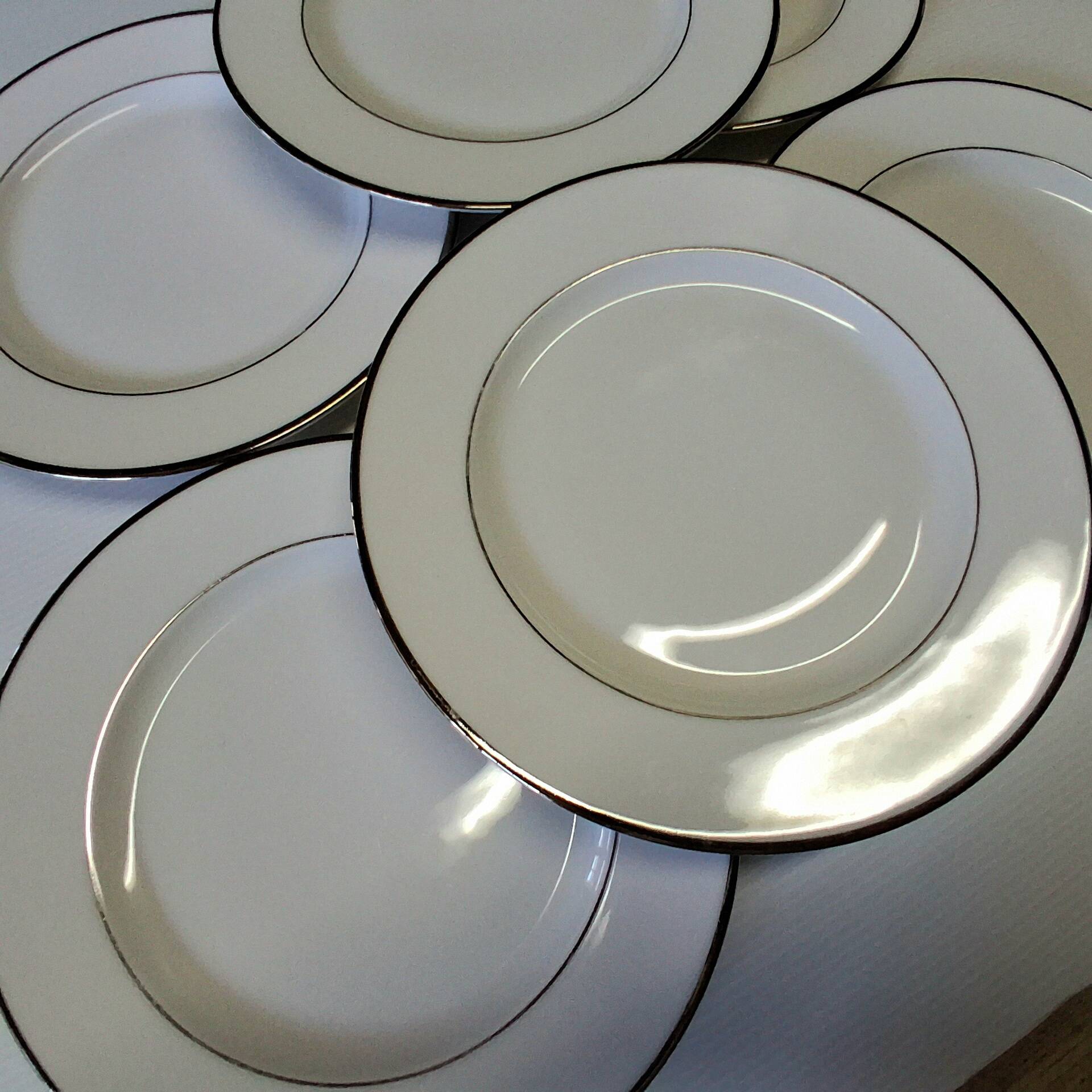 Set of 6 flat plates from Guy Degrène model "Galon Platine" in BE.