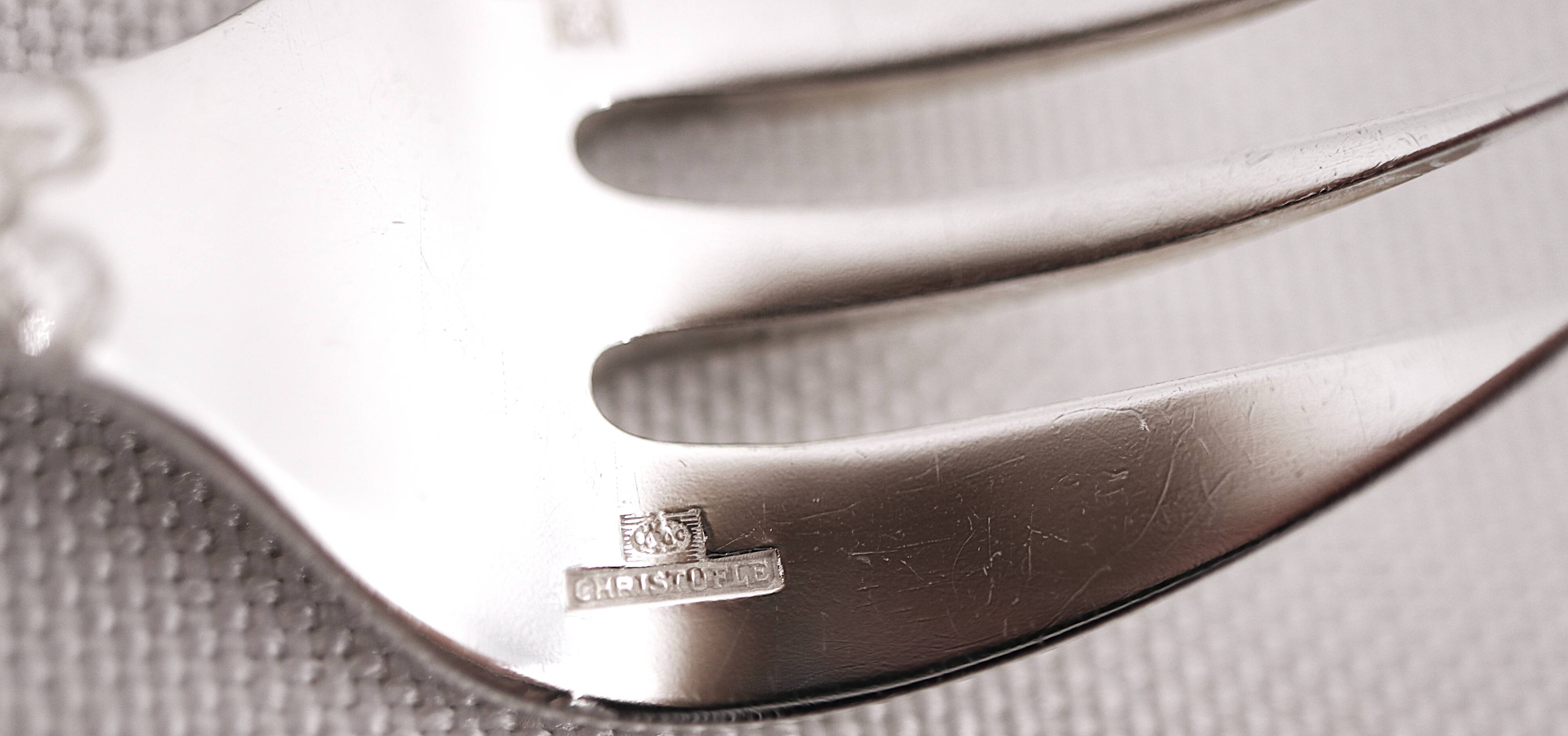 12 silver-plated oyster forks Christofle Rubans