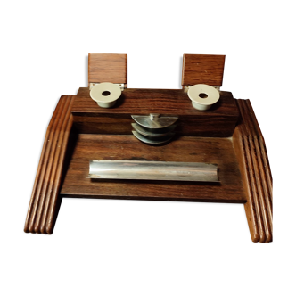 Wood inkwell and zinc complete with porcelain inkwells