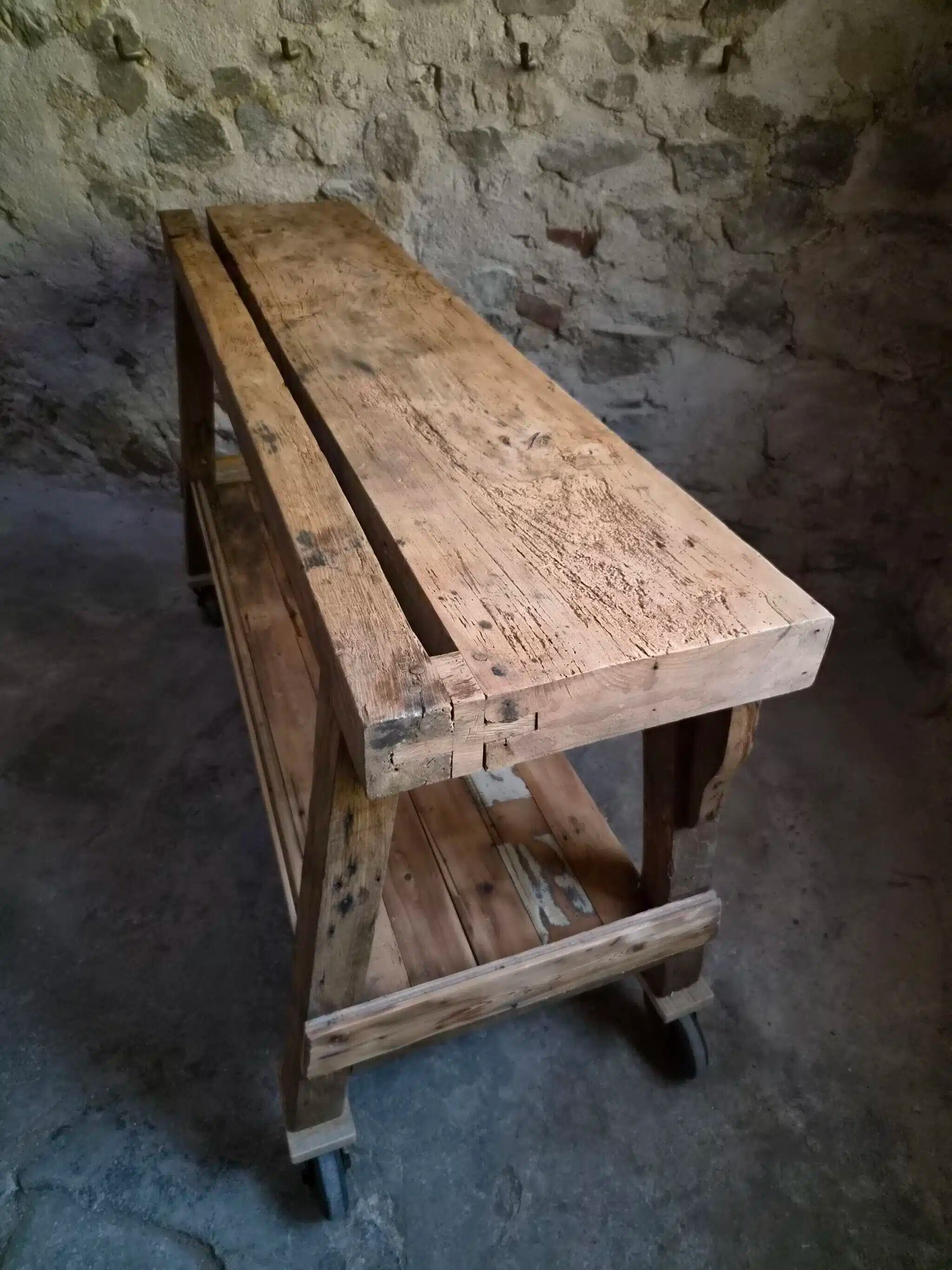 French industrial kitchen island, antique work table in chestnut and oak, circa 1900.