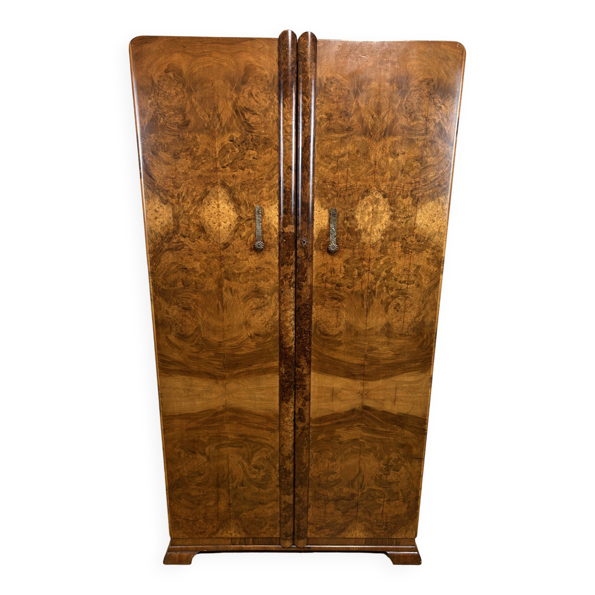 Art deco vintage brocante bachelor wardrobe burr walnut 1920-1930