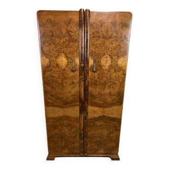 Armoire de garçon Art Déco vintage brocante en ronce de noyer 1920-1930