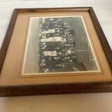 Old wedding photograph with a military bride and groom