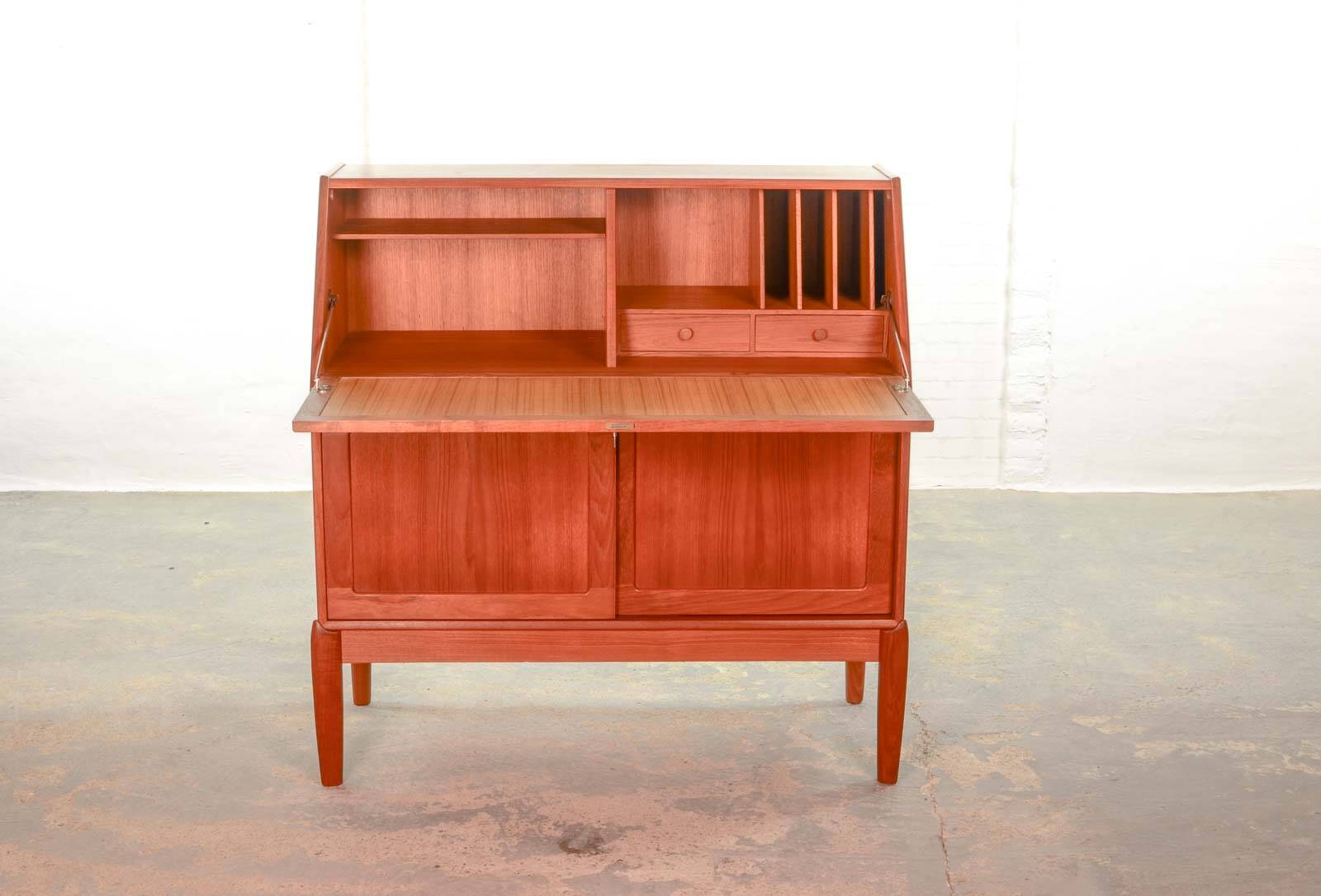 Danish Teak Writing Desk Cabinet by H.W. Klein for Bramin. Germany, 1960s