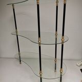 Présentoir vintage 1950 /  1960, table rognon d appoint , étagères en verre