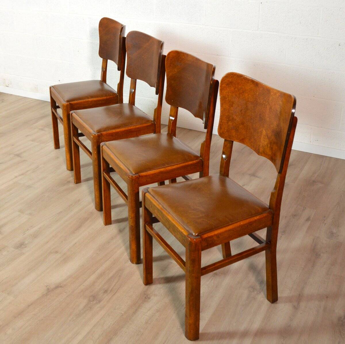 Set of 4 wood and vinyl bistro chairs 1930
