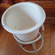 Trash can on vintage industrial style metal base