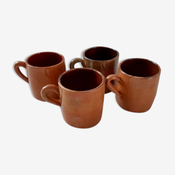 Lot de 4 tasses mugs en grès vernissées années 70