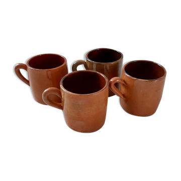 Lot de 4 tasses mugs en grès vernissées années 70