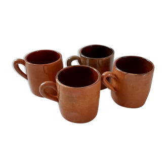 Lot de 4 tasses mugs en grès vernissées années 70