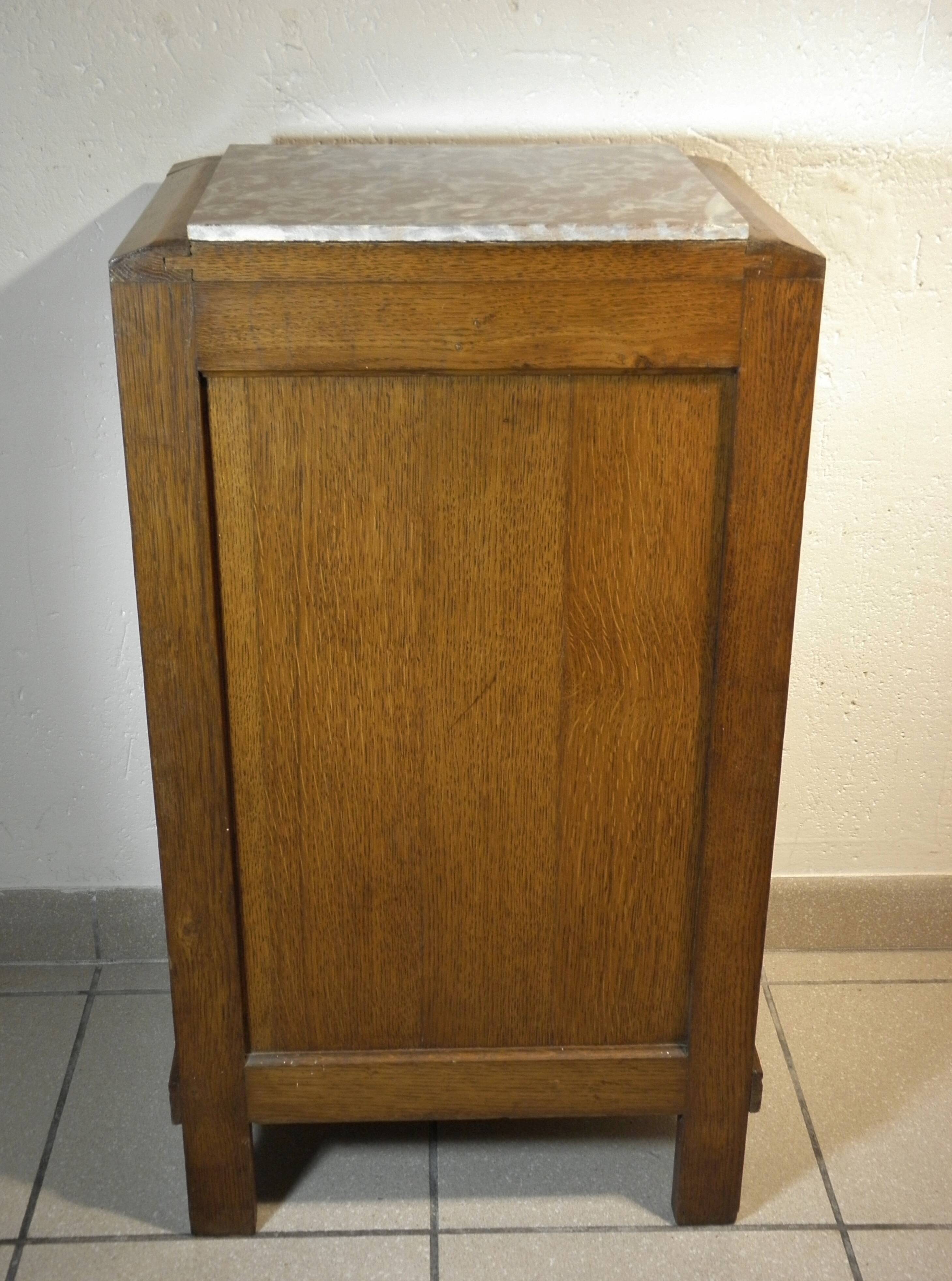 Art Deco oak and marble bedside table
